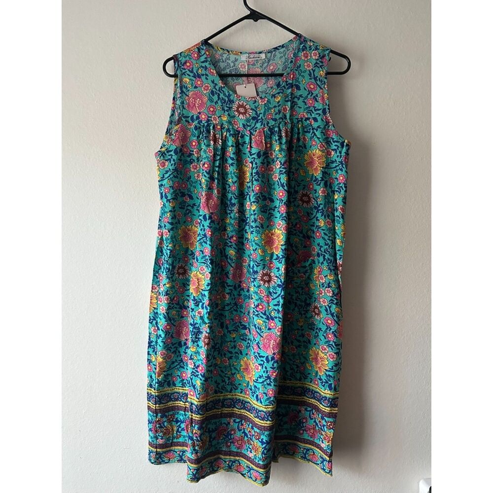 Fashion Sleeveless Shift Dress Sundress Floral Print House Dresses